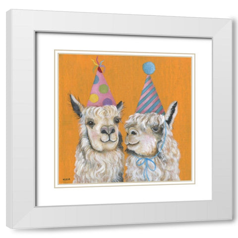 Llama Party White Modern Wood Framed Art Print with Double Matting by Tava Studios
