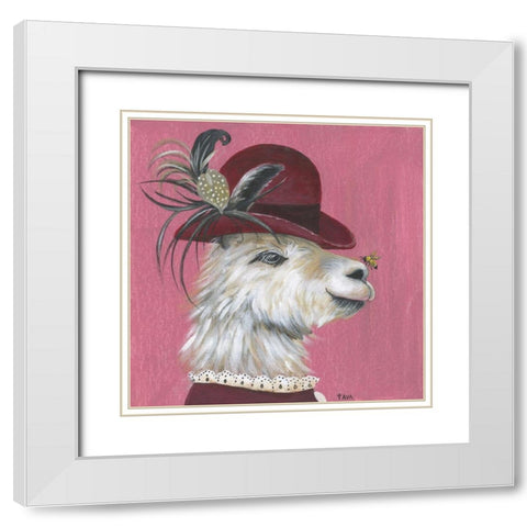 Llama and Bee White Modern Wood Framed Art Print with Double Matting by Tava Studios