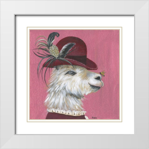 Llama and Bee White Modern Wood Framed Art Print with Double Matting by Tava Studios
