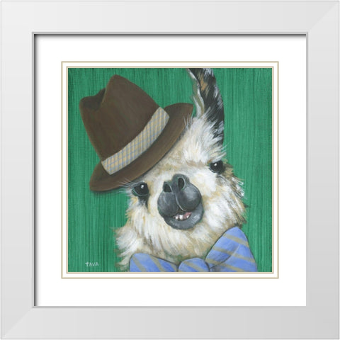 Llama Gentleman White Modern Wood Framed Art Print with Double Matting by Tava Studios