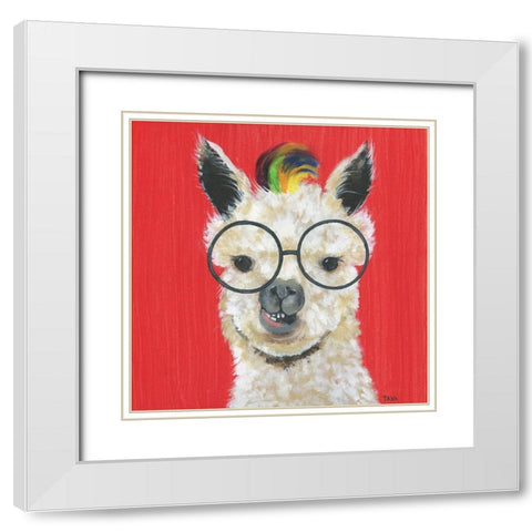 Llama Rockstar White Modern Wood Framed Art Print with Double Matting by Tava Studios