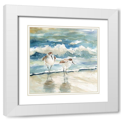 Beach Birds White Modern Wood Framed Art Print with Double Matting by Robinson, Carol