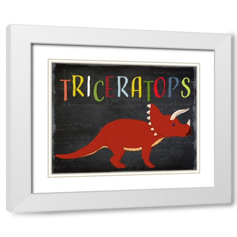 Triceratops White Modern Wood Framed Art Print with Double Matting by Santiago, Daniela