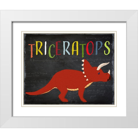 Triceratops White Modern Wood Framed Art Print with Double Matting by Santiago, Daniela