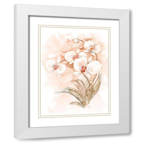 White and Coral Orchid II White Modern Wood Framed Art Print with Double Matting by Nan