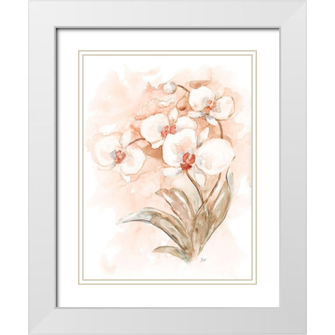 White and Coral Orchid II White Modern Wood Framed Art Print with Double Matting by Nan