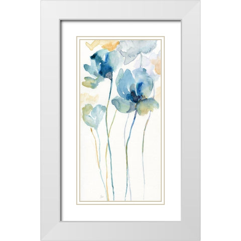 Wildflower Blues II White Modern Wood Framed Art Print with Double Matting by Nan