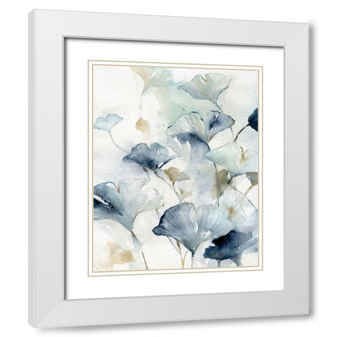 Indigo Ginkgo II White Modern Wood Framed Art Print with Double Matting by Robinson, Carol