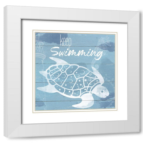 Keep Swimming White Modern Wood Framed Art Print with Double Matting by Santiago, Daniela