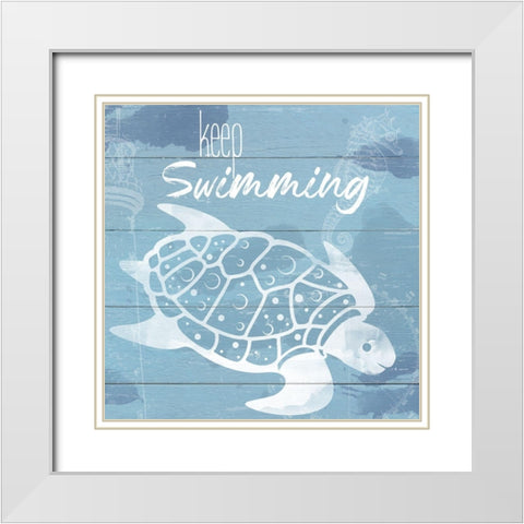 Keep Swimming White Modern Wood Framed Art Print with Double Matting by Santiago, Daniela