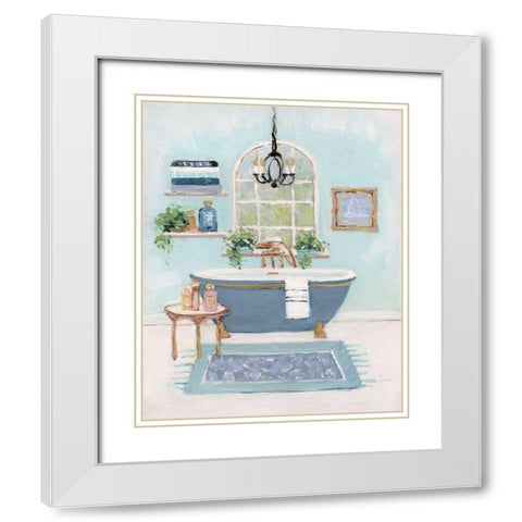 Blue Bath I White Modern Wood Framed Art Print with Double Matting by Swatland, Sally