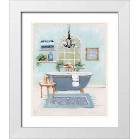 Blue Bath I White Modern Wood Framed Art Print with Double Matting by Swatland, Sally