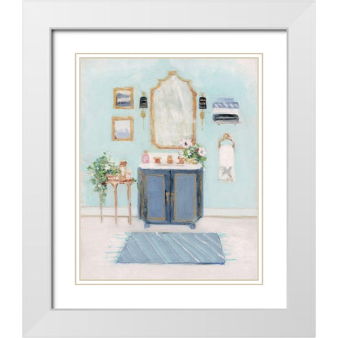 Blue Bath II White Modern Wood Framed Art Print with Double Matting by Swatland, Sally