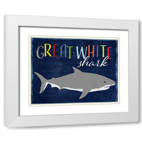 Great White Shark White Modern Wood Framed Art Print with Double Matting by Santiago, Daniela