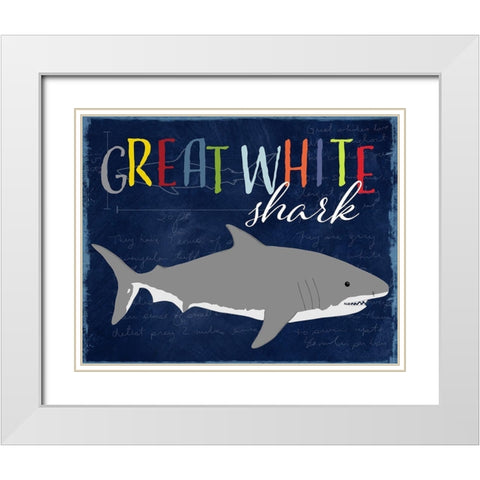 Great White Shark White Modern Wood Framed Art Print with Double Matting by Santiago, Daniela