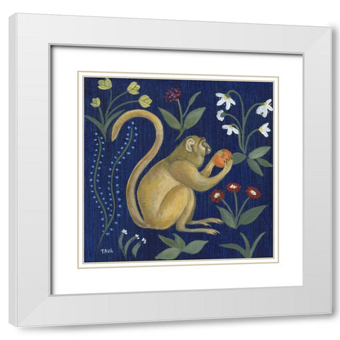 Venezia Garden Monkey I White Modern Wood Framed Art Print with Double Matting by Tava Studios