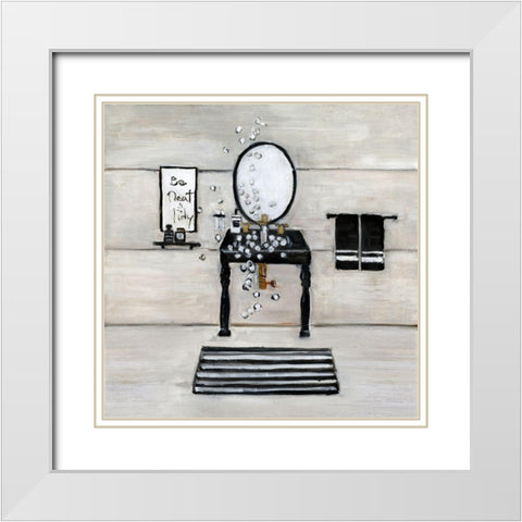 Neat and Tidy Bath White Modern Wood Framed Art Print with Double Matting by Swatland, Sally