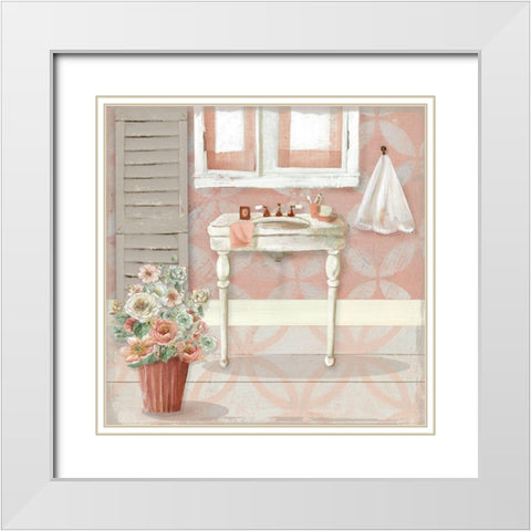 Blushing Bath Sink I White Modern Wood Framed Art Print with Double Matting by Robinson, Carol