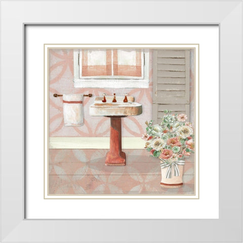 Blushing Bath Sink II White Modern Wood Framed Art Print with Double Matting by Robinson, Carol