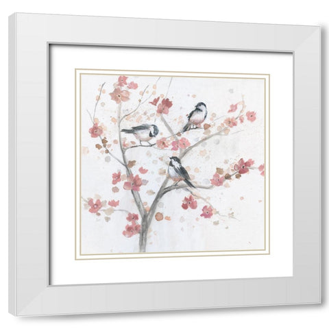 Chickadees In Spring I White Modern Wood Framed Art Print with Double Matting by Nan