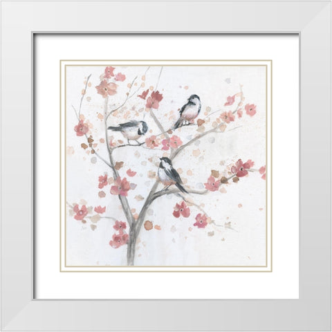 Chickadees In Spring I White Modern Wood Framed Art Print with Double Matting by Nan