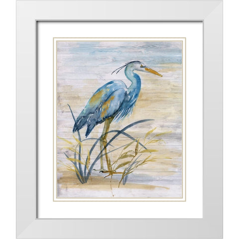 Blue Heron I White Modern Wood Framed Art Print with Double Matting by Nan