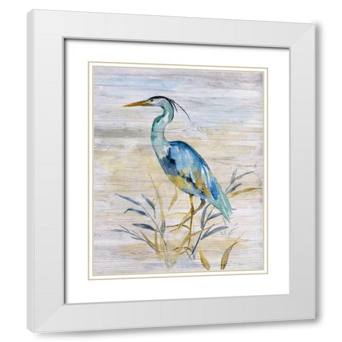 Blue Heron II White Modern Wood Framed Art Print with Double Matting by Nan