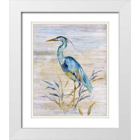 Blue Heron II White Modern Wood Framed Art Print with Double Matting by Nan