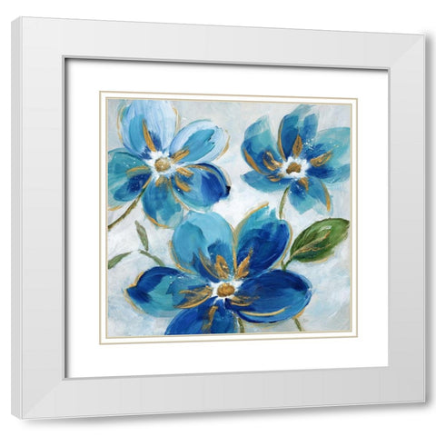 Flowering Blues I White Modern Wood Framed Art Print with Double Matting by Nan