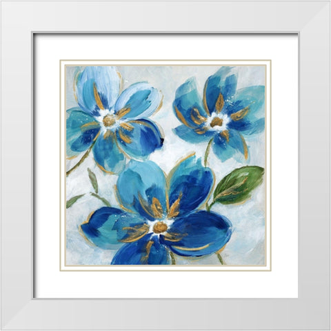 Flowering Blues I White Modern Wood Framed Art Print with Double Matting by Nan