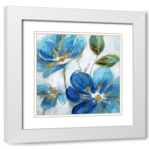 Flowering Blues II White Modern Wood Framed Art Print with Double Matting by Nan