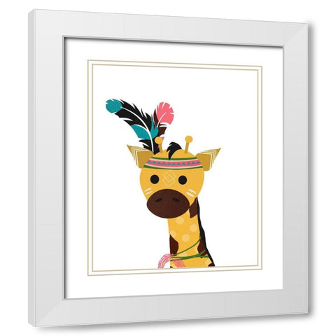 Boho Giraffe White Modern Wood Framed Art Print with Double Matting by Santiago, Daniela