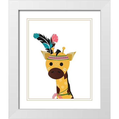 Boho Giraffe White Modern Wood Framed Art Print with Double Matting by Santiago, Daniela