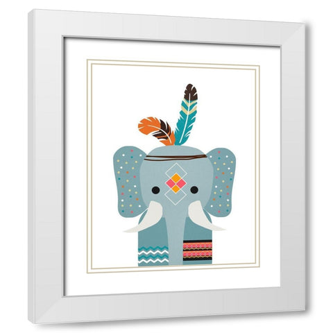 Boho Elephant White Modern Wood Framed Art Print with Double Matting by Santiago, Daniela