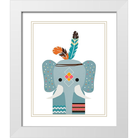 Boho Elephant White Modern Wood Framed Art Print with Double Matting by Santiago, Daniela