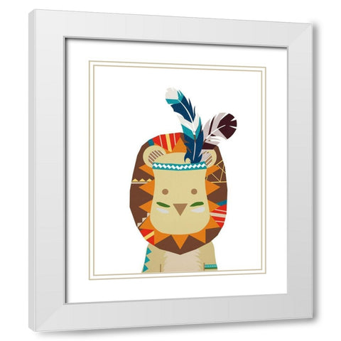 Boho Lion White Modern Wood Framed Art Print with Double Matting by Santiago, Daniela