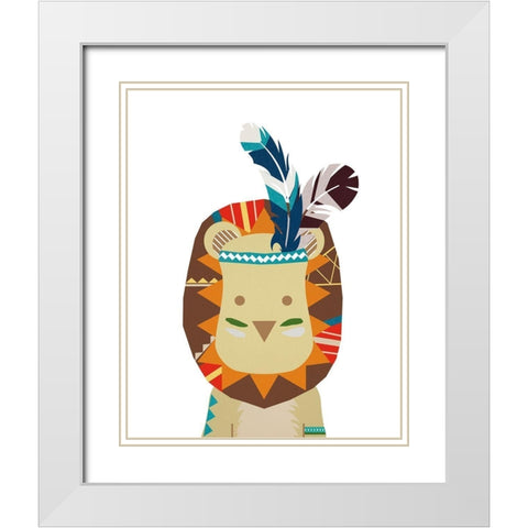 Boho Lion White Modern Wood Framed Art Print with Double Matting by Santiago, Daniela