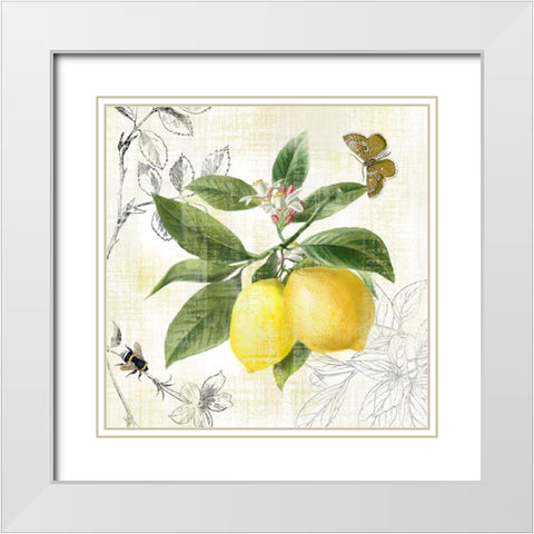 Linen Lemons I White Modern Wood Framed Art Print with Double Matting by Nan