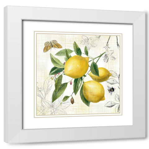 Linen Lemons II White Modern Wood Framed Art Print with Double Matting by Nan