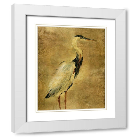 Gold Crane at Dusk I White Modern Wood Framed Art Print with Double Matting by Robinson, Carol