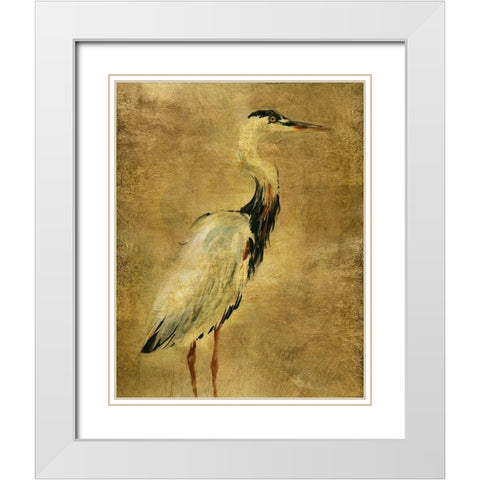 Gold Crane at Dusk I White Modern Wood Framed Art Print with Double Matting by Robinson, Carol