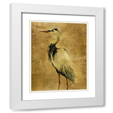 Gold Crane at Dusk II White Modern Wood Framed Art Print with Double Matting by Robinson, Carol