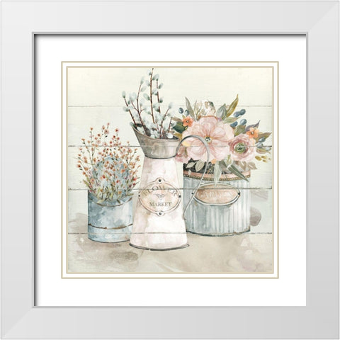 Shiplap Flower White Modern Wood Framed Art Print with Double Matting by Robinson, Carol