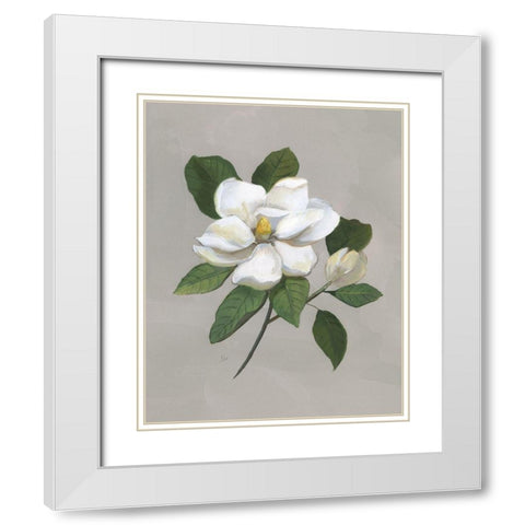 Botanical Magnolia White Modern Wood Framed Art Print with Double Matting by Nan