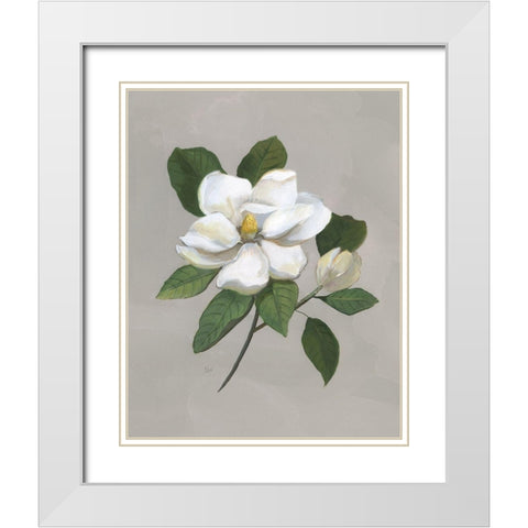 Botanical Magnolia White Modern Wood Framed Art Print with Double Matting by Nan
