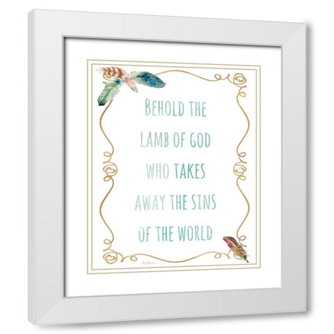 Religious Feather I White Modern Wood Framed Art Print with Double Matting by Robinson, Carol