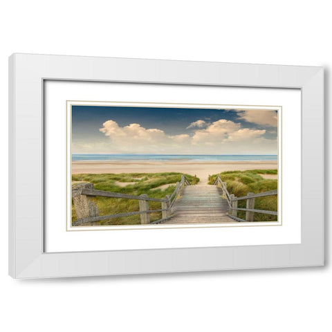 Welcome Beach White Modern Wood Framed Art Print with Double Matting by Calascibetta, Mike