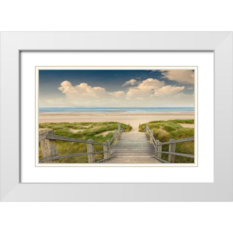 Welcome Beach White Modern Wood Framed Art Print with Double Matting by Calascibetta, Mike