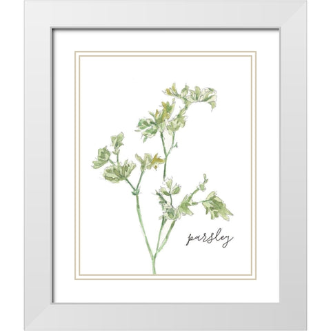 Fresh Sprig Parsley White Modern Wood Framed Art Print with Double Matting by Robinson, Carol