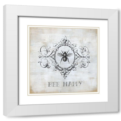 Bee Happy White Modern Wood Framed Art Print with Double Matting by Robinson, Carol